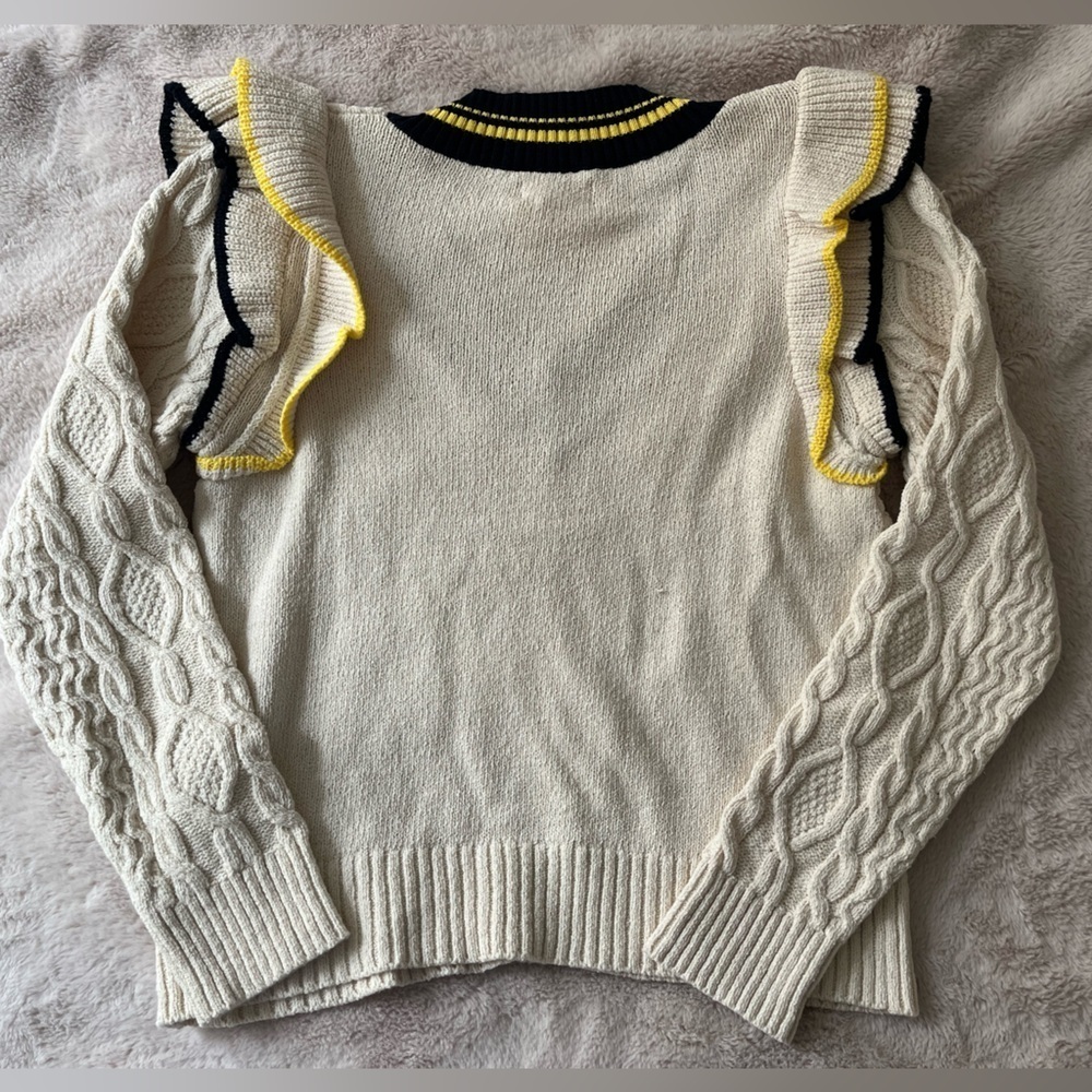 NWT Anthropologie Maeve Ruffle V-Neck Cable Sweater Size M - Picture 7 of 13